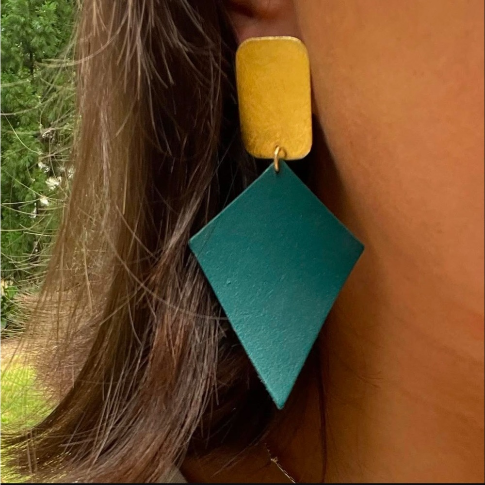 Light leather, gold post hand made Earrings.